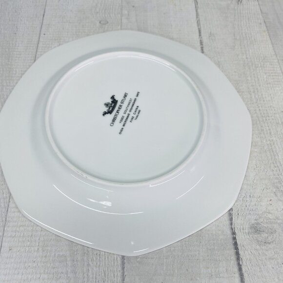 Christopher Stuart SOUTHWEST Green Blue Coral Rim White China Salad Plates Set 5 - Picture 7 of 16